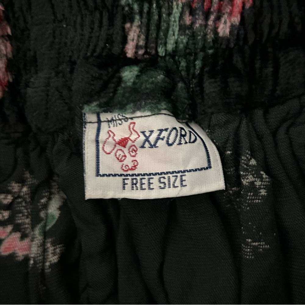 Vintage Floral Velvet Maxi Skirt Free Size Pull On Elastic Waist Boho Black Pink - Picture 10 of 11